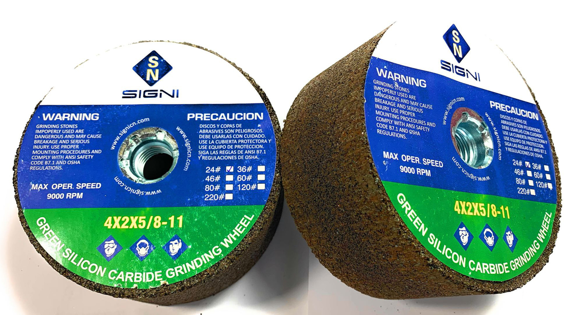 4 Inch Abrasive Green Silicon Carbide Grinding Stone With 5/8-11 Thread For Granite 4X2X5/8-11, 24Grit